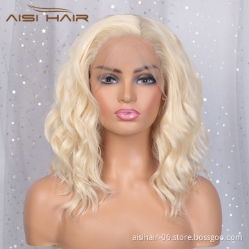 Aisi Hair 16 Inch Medium Long Body Wave Blonde Wig Long Wavy Swiss Lace Wig Synthetic Lace Frontal Hair Wigs For Black Women